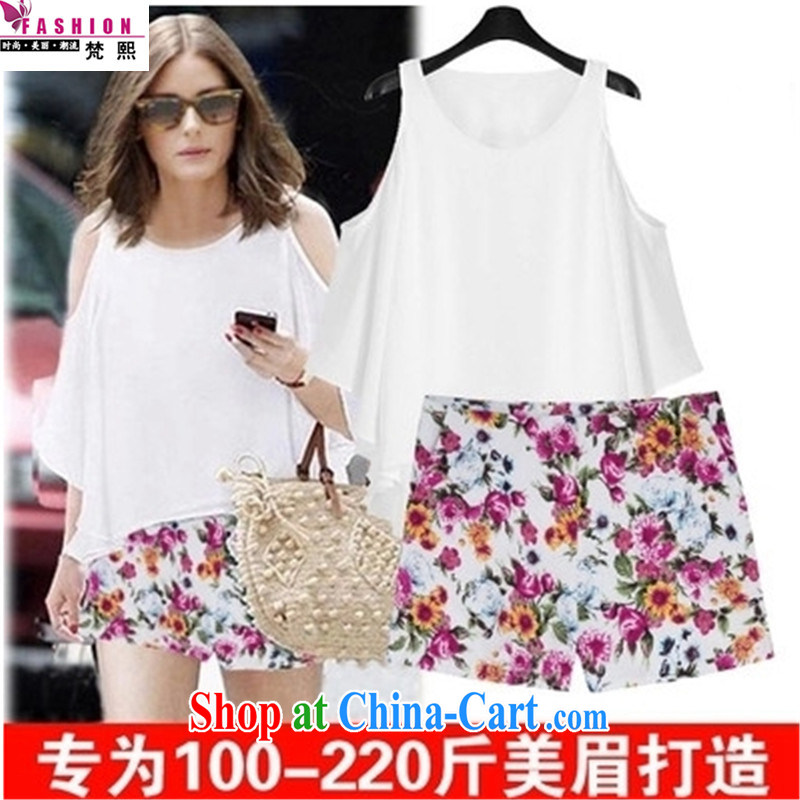 Van Gogh's Hee-thick mm 2015 summer new, indeed the XL female 200 Jack video thin thick sister bare shoulders short-sleeved snow T woven shirts shorts two piece large code picture color XXXXXL 185 - 210 left and right