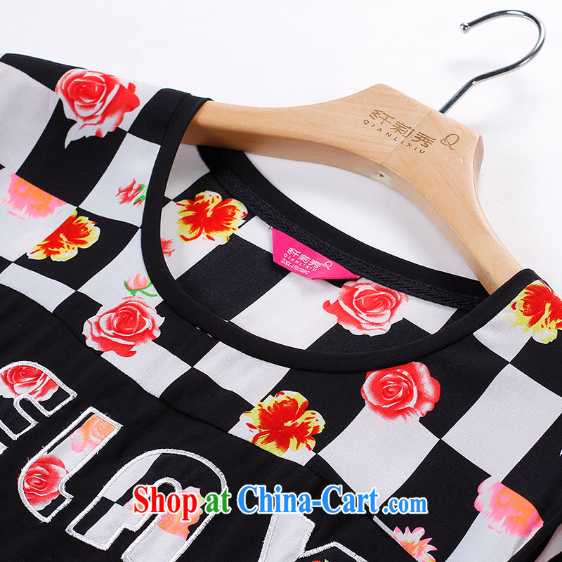 Slim LI Sau 2015 summer new, larger female grid stamp stitching stamp body skirt is really two-part kit Q 7857 black 3 XL, slim Li-su, and shopping on the Internet