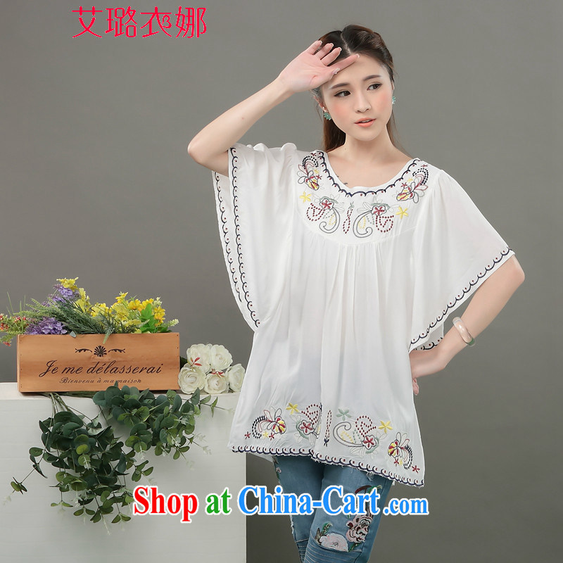 The Xu Jialu clothing, summer 2015 New National wind maximum code ladies embroidered cotton silk Korean female large white code are code