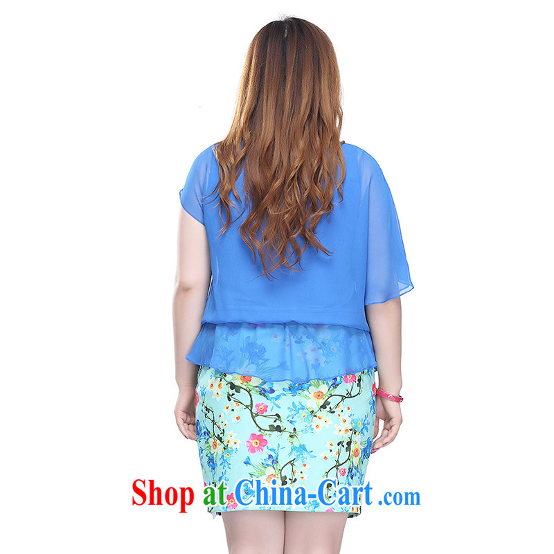 Slim Li-su 2015 summer new, larger female asymmetric skirt flouncing softness leave two stamp pack and dress Q 7831 color blue 4 XL, slim Li-su, and shopping on the Internet