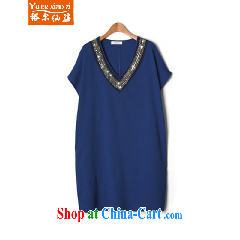 Yu's Sin City ultra-large, female dresses summer new Korean version 200 Jack thick MM graphics thin short-sleeved skirt blue 5 XL recommends that you 175 - 200 jack, Yu, for sin (yuerxianzi), online shopping