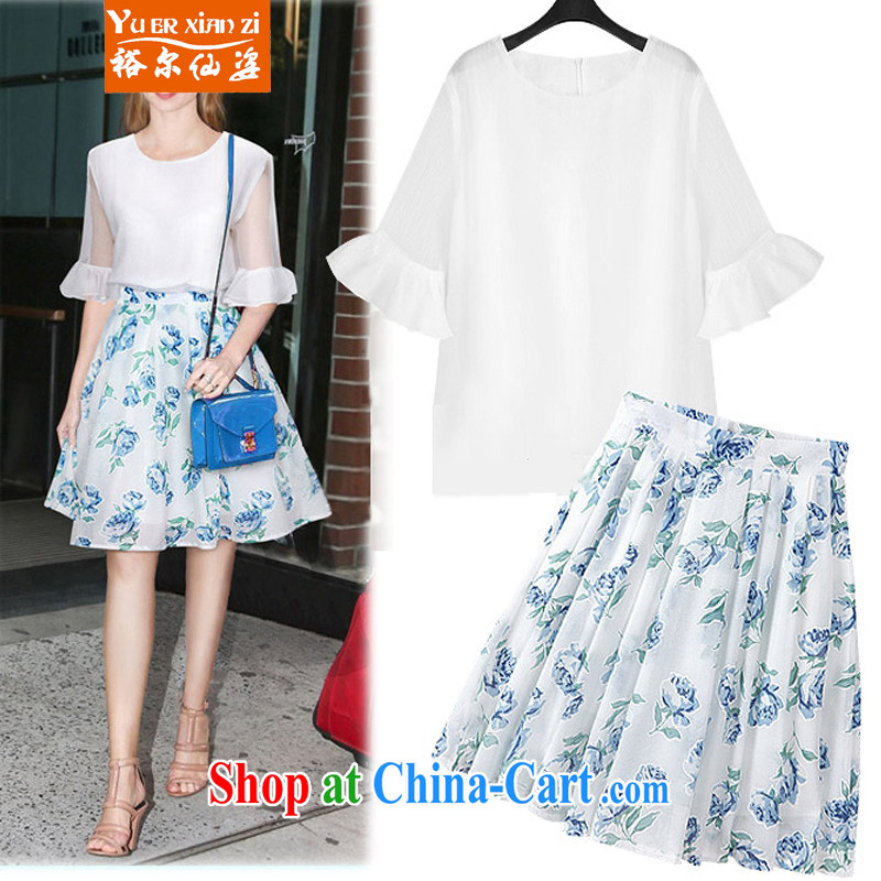 Yu, Sin City is the increase in Europe and by 2015 the code dress Spring Summer mm thick and indeed increase graphics thin T shirt + stamp skirt Kit white + blue dress two-piece 3 XL recommends that you 145 - 165 jack, Yu's sin (yuerxianzi), online shopping