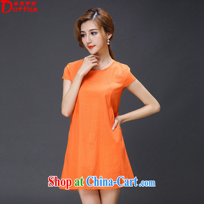 Flower could be the Isabel 2015 new Korean arts, leisure the code dress loose video thin solid-colored cotton dress the children D 1780 orange XXL