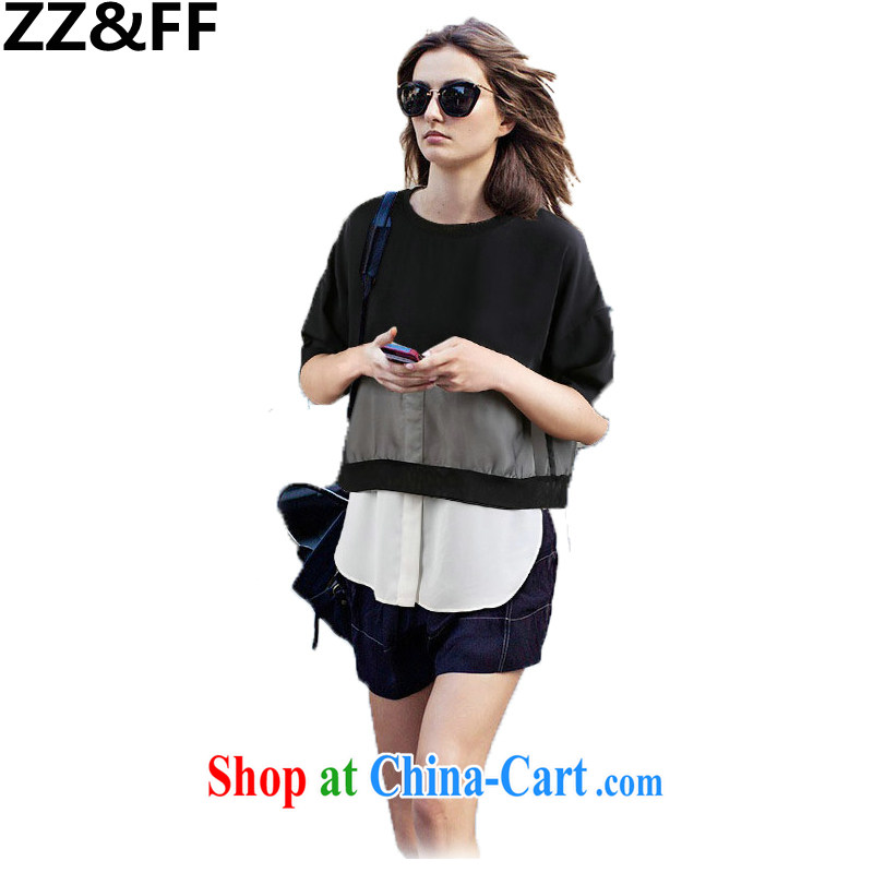ZZ _FF summer 2015 new larger female 200 Jack thick MM leave two-piece short-sleeved snow woven shirts T-shirt picture color XXXXXL