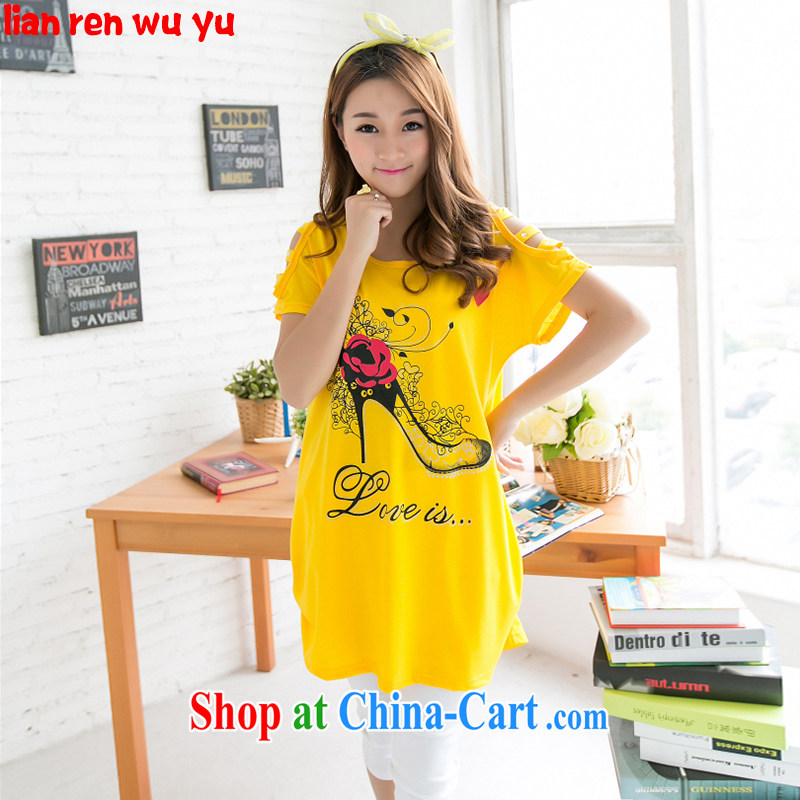 LRWY thick MM the fertilizer and ultra-relaxed summer, stylish original candy-color graphics gaunt heel stamp in cuff length larger leisure T shirts yellow King Size codes are codes - For 100 jack - 180 catties MM
