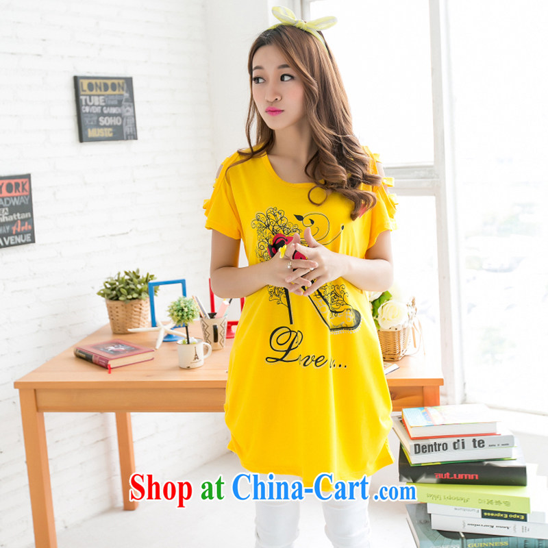 LRWY MM on the fertilizer and ultra-relaxed summer, stylish and original candy-color graphics gaunt heel stamp in cuff length larger leisure T shirts yellow King Size codes are codes - For 100 jack - 180 catties MM, lian Ren wu yu, shopping on the Internet