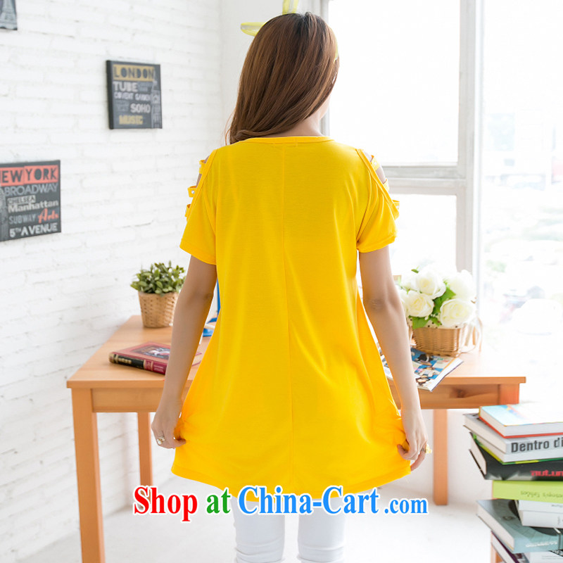 LRWY MM on the fertilizer and ultra-relaxed summer, stylish and original candy-color graphics gaunt heel stamp in cuff length larger leisure T shirts yellow King Size codes are codes - For 100 jack - 180 catties MM, lian Ren wu yu, shopping on the Internet