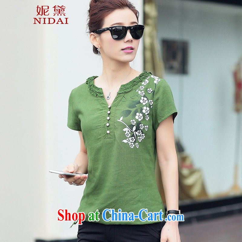 Connie Diane 2015 summer on the new larger female female shirt XB 6824 green 2 XL