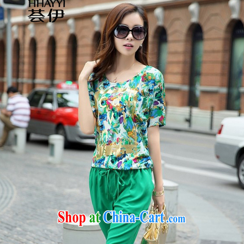 Aloe Vera, 2015 summer new Korean version the Code women mm thick short-sleeve T-shirt 7 pants Leisure package female HY 2513 green Kit 4 XL, aloe vera (HHAYYI), online shopping