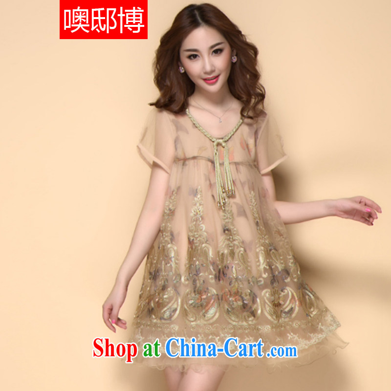 Oh, the 2015 spring and summer women's clothing dresses Royal Lace Embroidery champagne color the root yarn lace-skirt picture color XXXXL