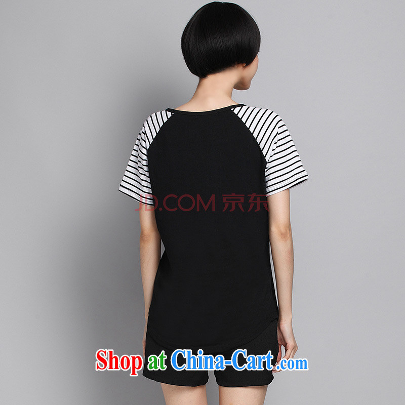 Director of 2015 summer new XL female Korean version thick sister stylish stripes stitching short-sleeved T pension 1631 fall in love with the template black large code 5 XL, Director (Smeilovly), online shopping