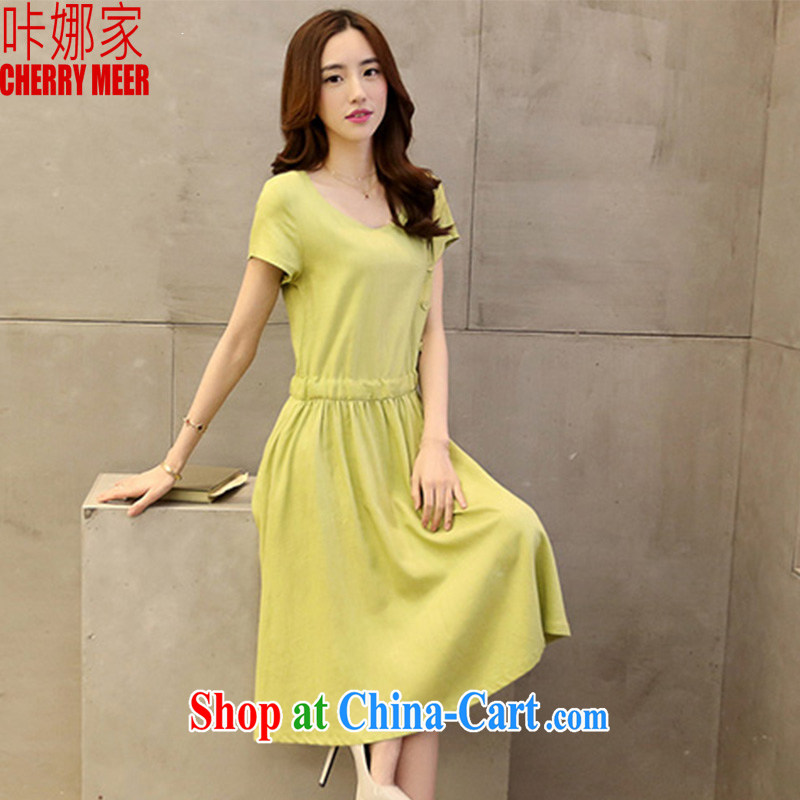 Click national 2015 summer new Korean leisure Art Nouveau linen dresses skirts 014 yellow M