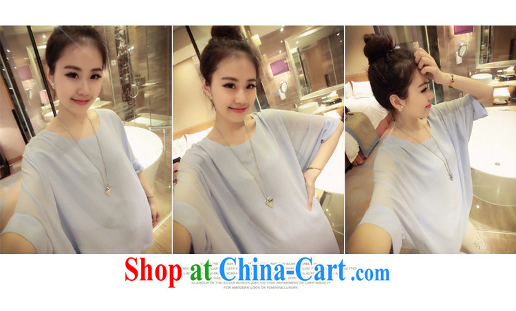 Yi Hsin Yi 2015 new female Korean loose video thin, long, large, snow-woven shirts female short-sleeved snow woven shirts light blue XXXL pictures, price, brand platters! Elections are good character, the national distribution, so why buy now enjoy more preferential! Health