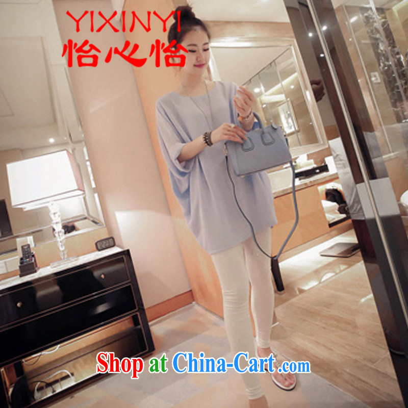 Yi Hsin Yi 2015 new female Korean loose video thin, long, large, snow-woven shirts female short-sleeved snow woven shirts light blue XXXL, Selina Chow and Chow (YIXINYI), online shopping