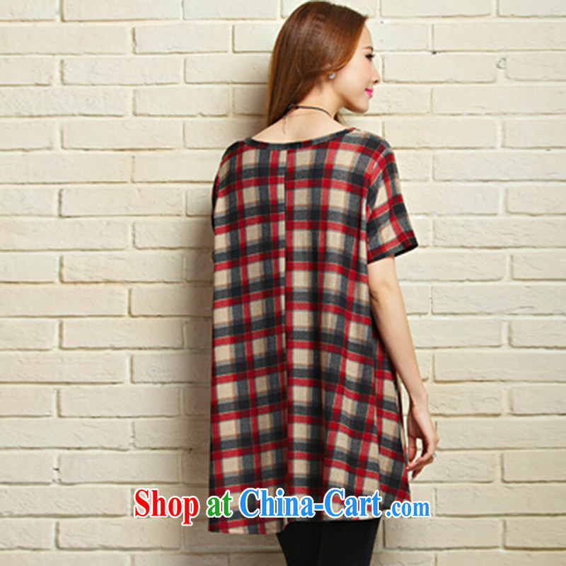 She concluded her card XL new dresses 2015 new large female summer grid control, long black-out stomach Korean lax T-shirt red L de Beauvoir card parties (SHAWADIKA), online shopping