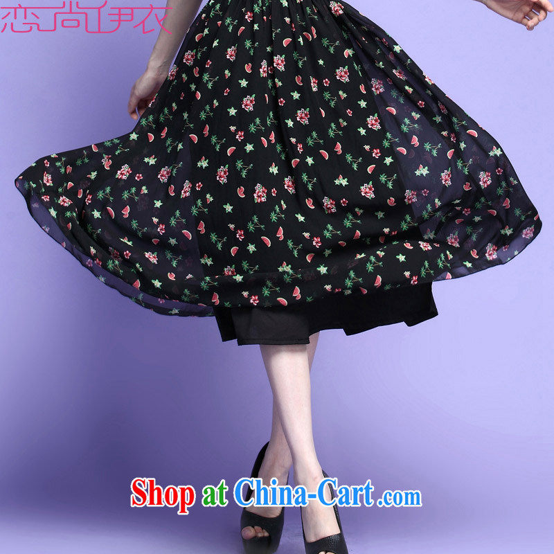 The package mail and indeed increase, snow-woven dresses 2015 New floral skirt flouncing cuff in sweet long skirt OL lady large stamp skirt black 3 XL approximately 155 - 170 jack, land is still the garment, shopping on the Internet