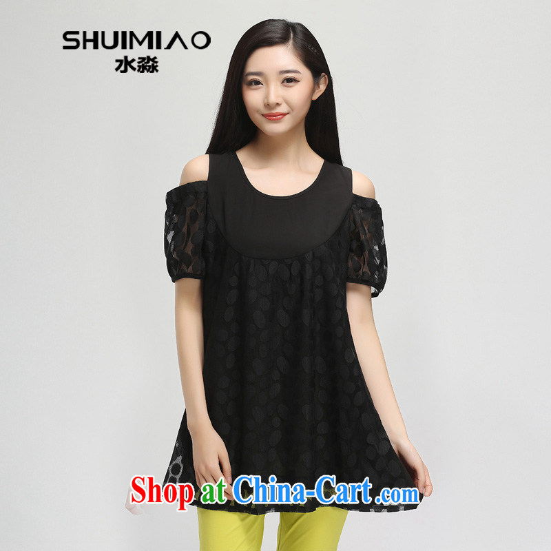 Water by 2015 summer Women's clothes new, XL girls lace-covered shoulders short-sleeved dresses S XK 15 4853 carbon black 3XL