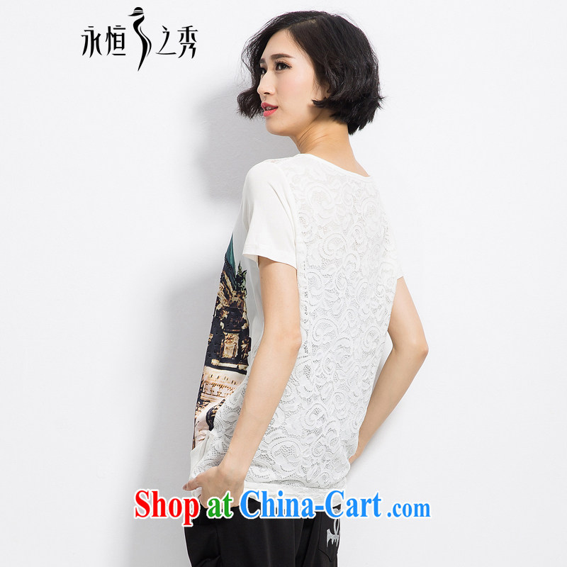 Summer 2015 new mm thick lace Openwork T-shirt in Europe and America, the girl with a short-sleeved shirt T loose video thin white 3XL, eternal, and the show, and shopping on the Internet