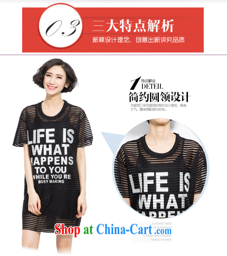 2015 spring and summer thick mm new, the United States and Europe, women stylish Openwork stripes letters two-piece short sleeve shirt T black 3 XL (really two-piece) pictures, price, brand platters! Elections are good character, the national distribution, so why buy now enjoy more preferential! Health