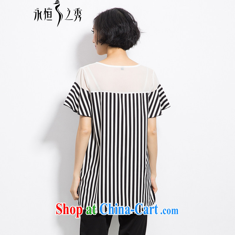 Summer 2015 mm thick new, larger female stylish black-and-white stripes, thoughtful figure mask poverty video thin T pension black-and-white striped color 4 XL, eternal, and the show, and online shopping