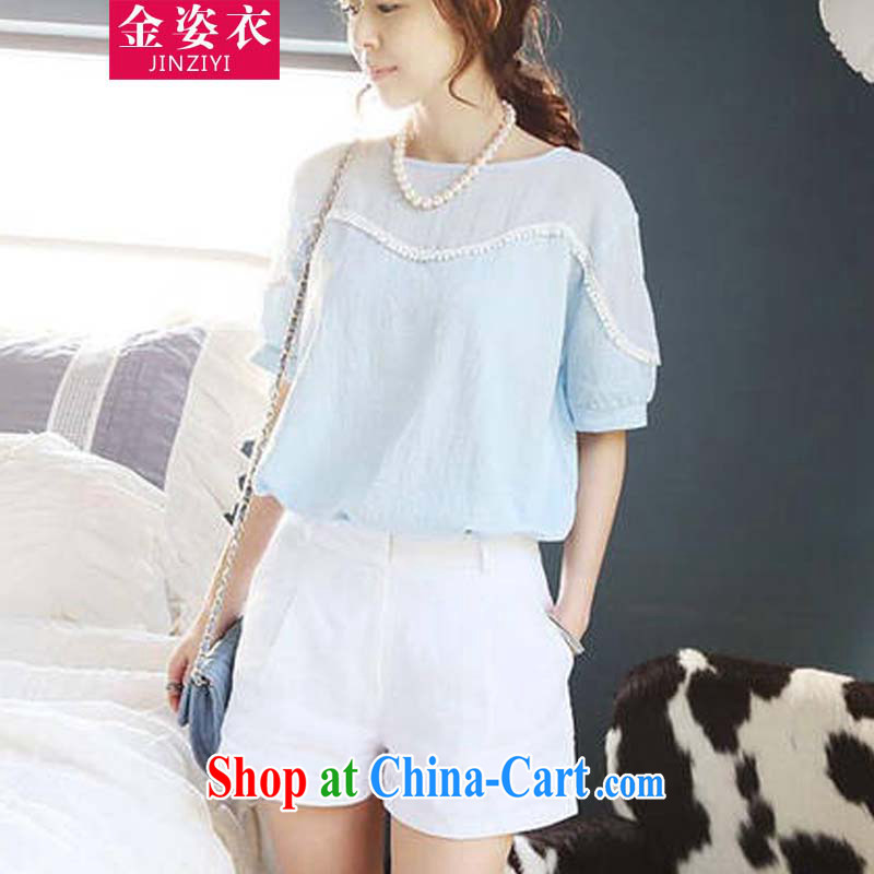 Summer 2015 new Korean female trendy code units the T-shirt with short sleeves shirt T white shorts Leisure package the necklace clothes plus the pants XL, colorful clothing (JINZIYI), online shopping