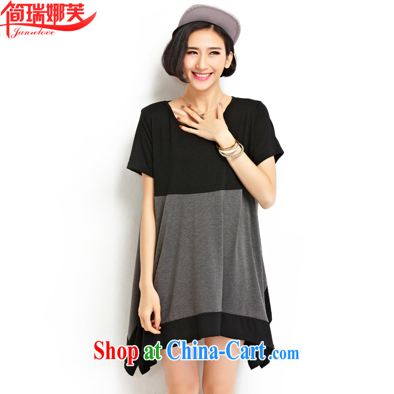 In short, will be the 2015 Korean summer new FAT sister and indeed XL stylish spell color long leisure T pension female J 889 dark gray large numbers are code