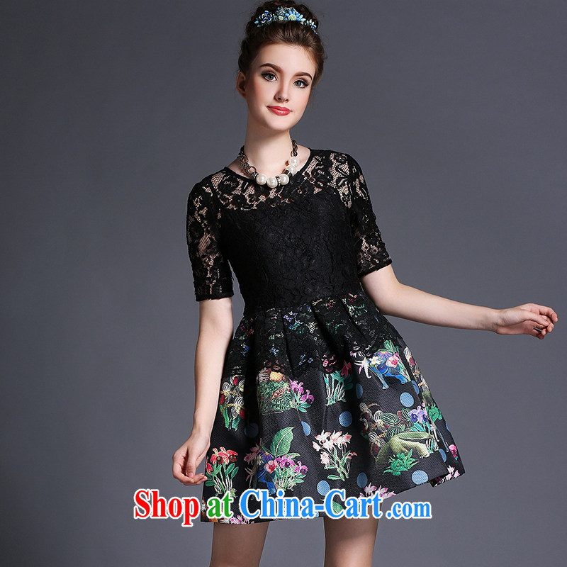 Hai Ying 2015 summer new, focused on Europe and the MM code dress stylish stamp set and a short-sleeved lace dresses A 692 black 4XL (175 - 190 ) jack, sea-ying (seaying), online shopping