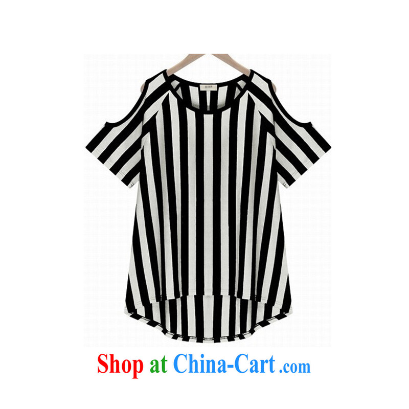 o Ya-ting 2015 New, and indeed increase, female summer thick mm video thin short-sleeved T-shirt girls exposed shoulder T-shirt black streaks 5 XL recommends that you 175 - 200 jack, O Ya-ting (aoyating), online shopping