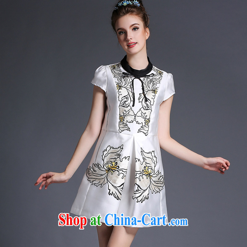 Hai Ying 2015 summer new, the United States and Europe, female butterfly knot loose hit color embroidered A field short-sleeved dresses A 694 white 5 XL (190 - 210 ) jack, sea-ying (seaying), online shopping