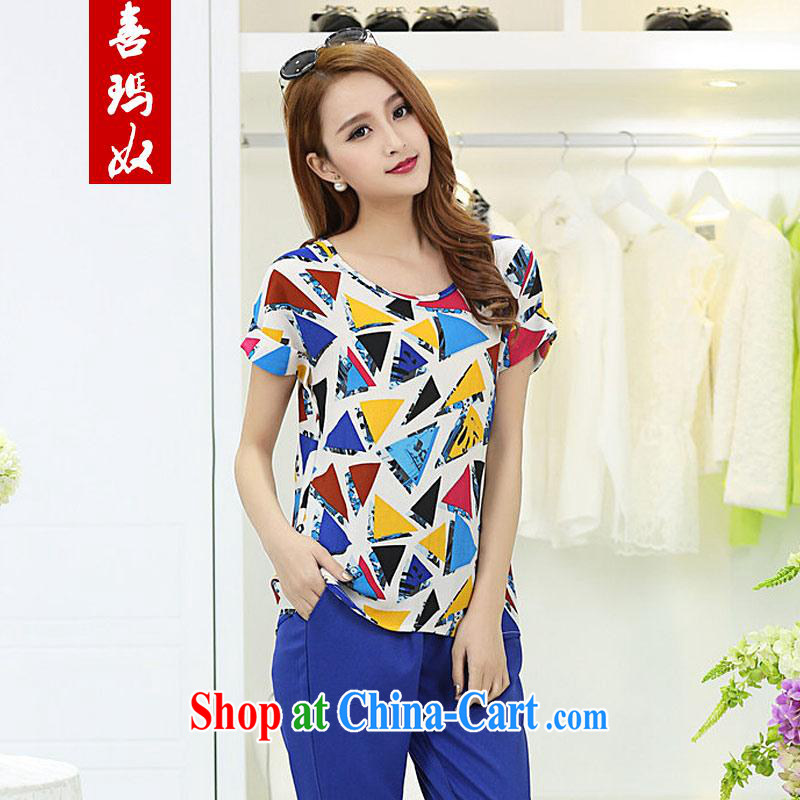Hi Princess slave Korean Beauty graphics thin short-sleeved round neck is thin air collision color leisure T pension maximum code female Y 56,359 suits the code 5 XL