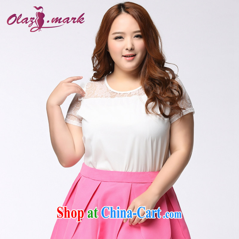 The Erez Mark's 2015 summer new, indeed the XL female thick sister Sau San video thin short-sleeved T shirt thick mm lace shirt 1149 white XXXL _recommended chest of 124 cm_