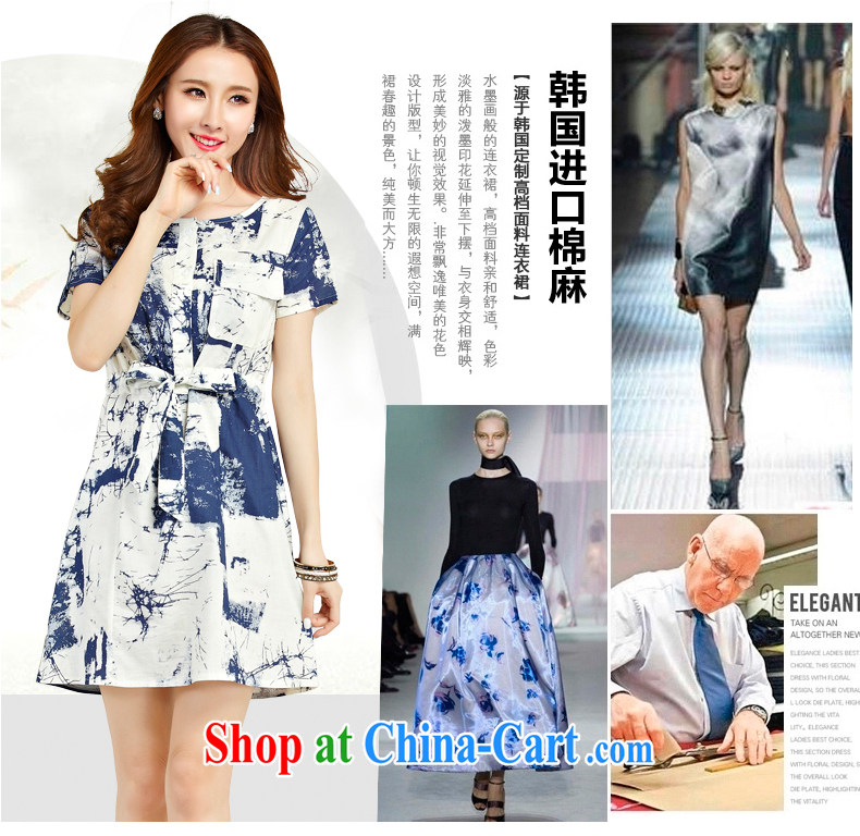 Aihui Denise 2015 summer New new women's clothing retro painting stamp art fan unit the larger graphics thin sleeveless dresses Female M 04 water and ink blue XL pictures, price, brand platters! Elections are good character, the national distribution, so why buy now enjoy more preferential! Health