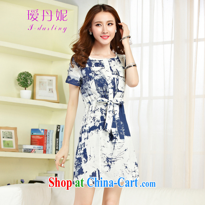 Aihui Denise 2015 summer New new women's clothing retro painting stamp art fan unit the larger graphics thin sleeveless dresses Female M 04 water and ink blue XL Aihui, Denise, shopping on the Internet