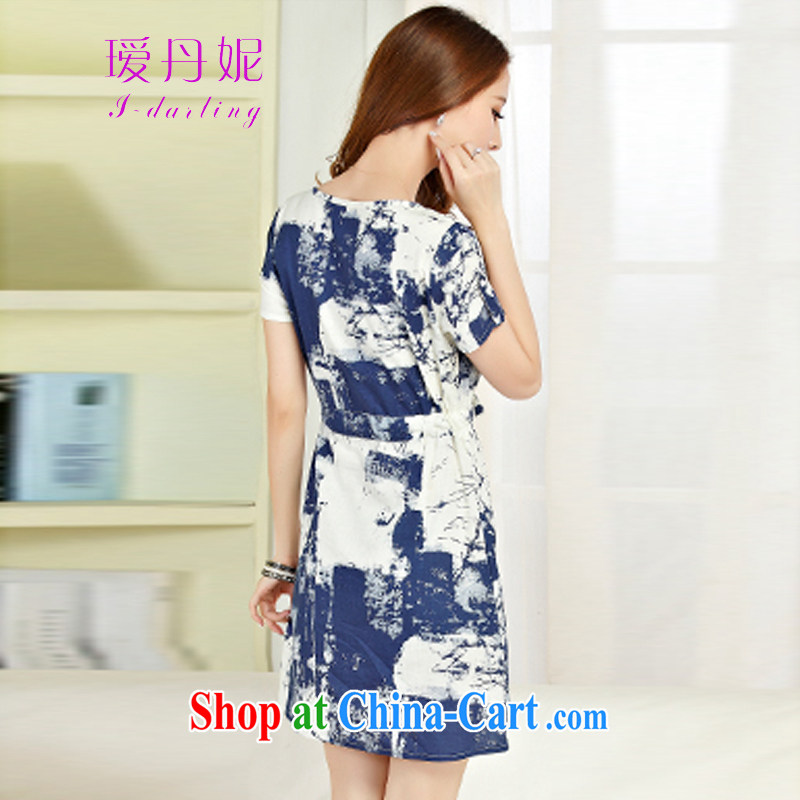 Aihui Denise 2015 summer New new women's clothing retro painting stamp art fan unit the larger graphics thin sleeveless dresses Female M 04 water and ink blue XL Aihui, Denise, shopping on the Internet