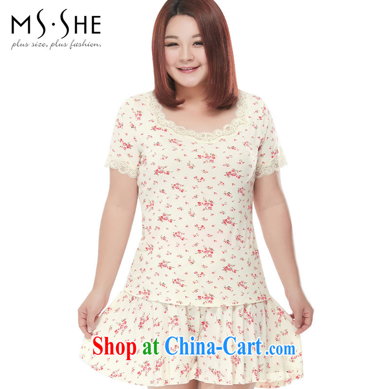 MSSHE XL women summer 2015 new sweet floral clothes pajamas two piece kit 2710 white floral 4 XL
