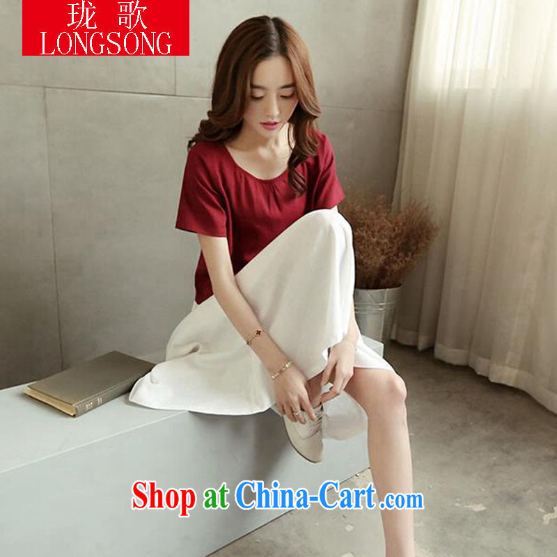Vicky Ling Song summer 2015 with new, fresh and casual cotton the dresses girls linen large code female Two-piece Redwood white aprons XXXL, Clerical Officer Song (LONGSONG), online shopping