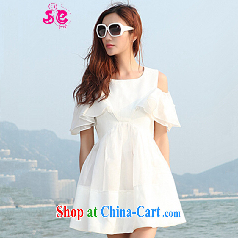 SE 2015 summer new Korean female fashion 100 ground bare shoulders flouncing decorated cuff the root by successive spelling skirts white XXXXL, SE, shopping on the Internet