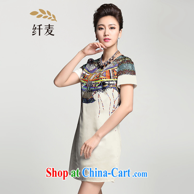 The Mak is the women's clothing 2015 summer new thick mm stylish retro floral style dress 952103144 white 4XL