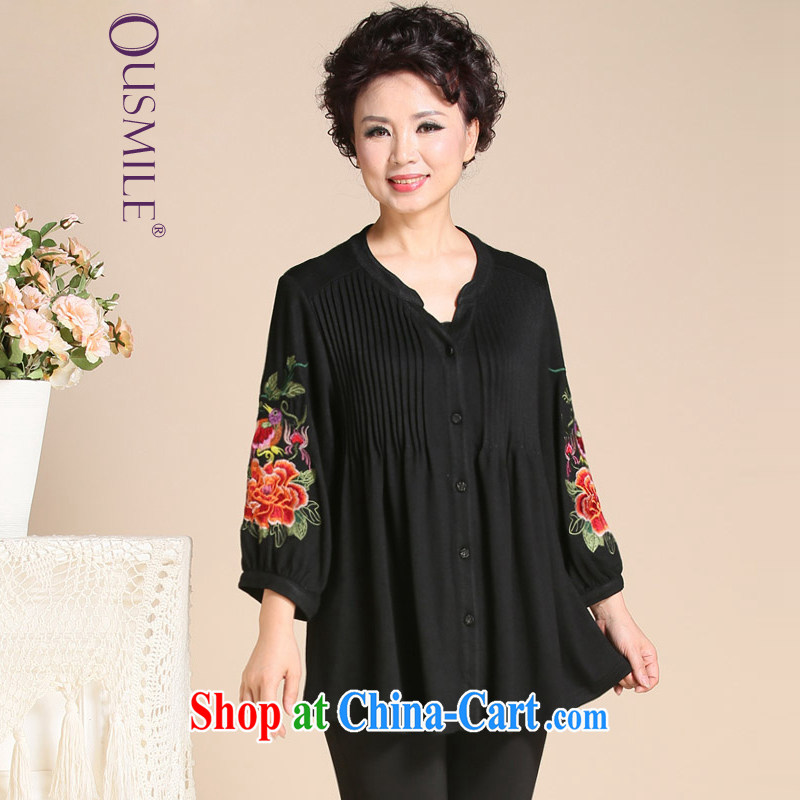 Ousmile 2015 spring and summer new, older women retro Ethnic Wind thick solid mother knit-XL 0808 black 4XL, Ousmile, shopping on the Internet