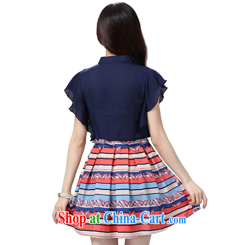 Summer NOS new Snow-woven stitching short-sleeved breathable dresses, with stamp duty 100 Ms. hem skirt Y 22,051 large blue code 3XL, thin (NOS), online shopping