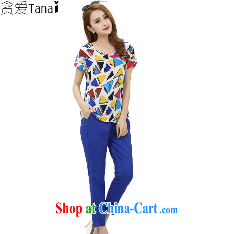 Loved summer 2015 New, and indeed increase, female fat mm two piece set with 5635 suit + blue 5 XL