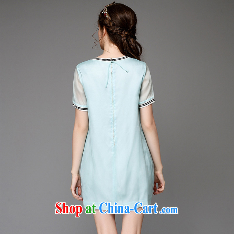 The Connie was a high-end European and American large, female summer 2015 new thick mm stylish candy-colored short-sleeved fun on-chip emulation Silk Dresses G 710 blue 4 XL, Anne's dream, and shopping on the Internet
