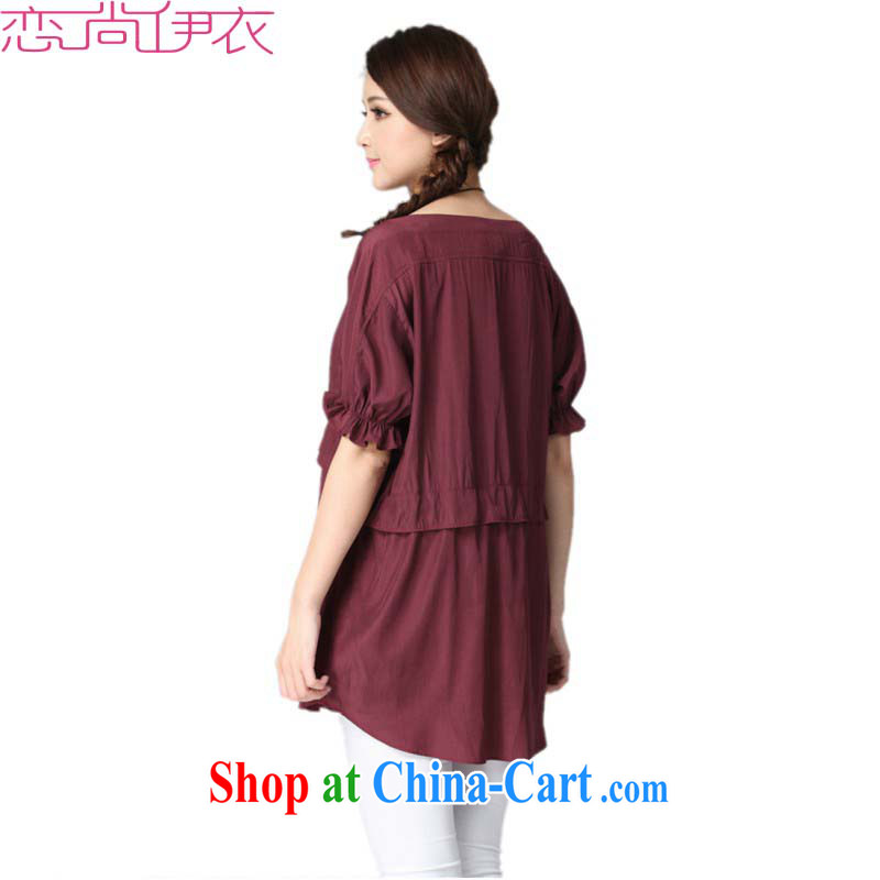 The e-mail package is indeed the increase, female shirt simple round-neck collar drawcord waist high relaxed, Cheongsams T shirt literary lady larger Yi T-shirt graphics thin dark red 3 XL approximately 130 - 150 jack, land is still the garment, and shopping on the Internet