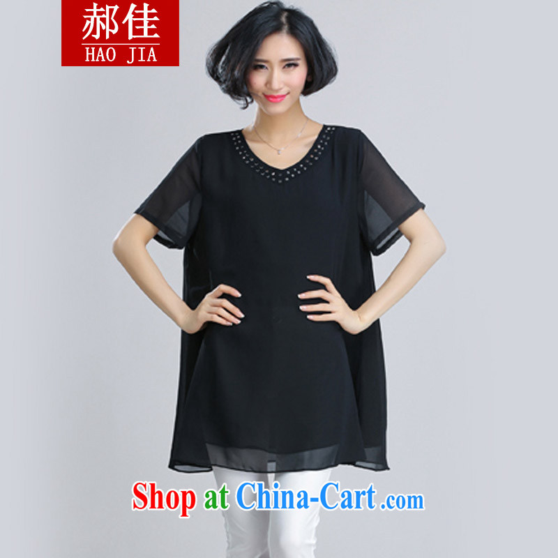 Hao better XXXXXXL large, female fat sister, long, short-sleeved leave of two part snow woven shirts black 3 XL, Hao, and shopping on the Internet