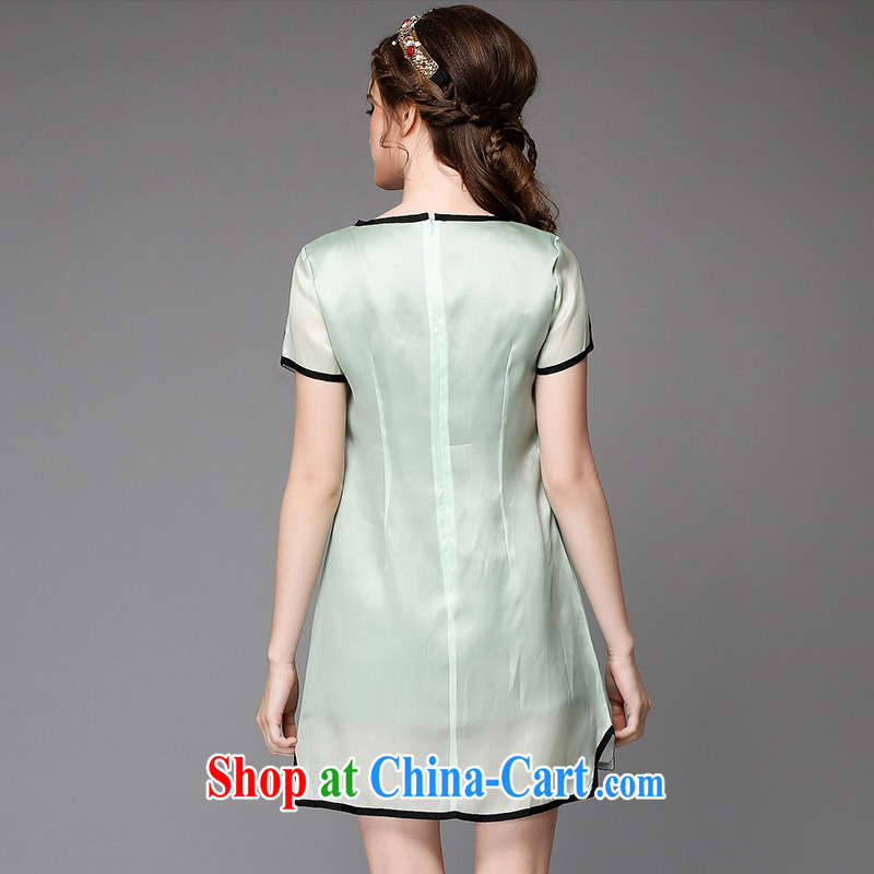 The Connie was a high-end European and American large code female summer 2015 new emphasis on MM stamp emulation silk dress short-sleeved style liberal A Field skirt G 711 green 5 XL, Anne's dream, shopping on the Internet