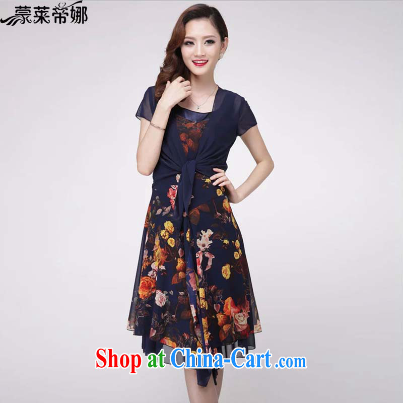 Tony Blair, in Dili, 2015 new Snow-woven dresses summer is the girl with New floral beauty summer stamp duty two-piece dresses style dress 6006 blue XXXL