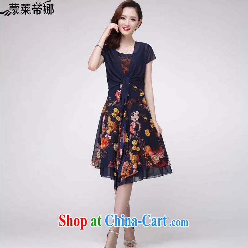Tony Blair, in Dili, 2015 new Snow-woven dresses summer large, female new floral beauty stamp summer two-piece dresses temperament female 6006 blue XXXL, Tony Blair, in Dili, and shopping on the Internet