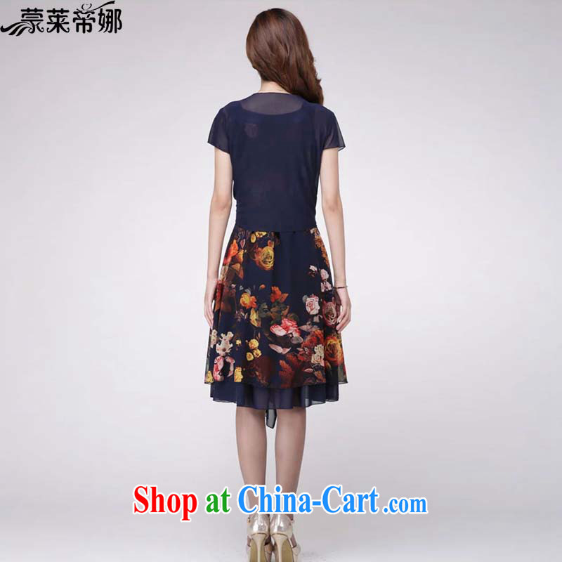 Tony Blair, in Dili, 2015 new Snow-woven dresses summer large, female new floral beauty stamp summer two-piece dresses temperament female 6006 blue XXXL, Tony Blair, in Dili, and shopping on the Internet