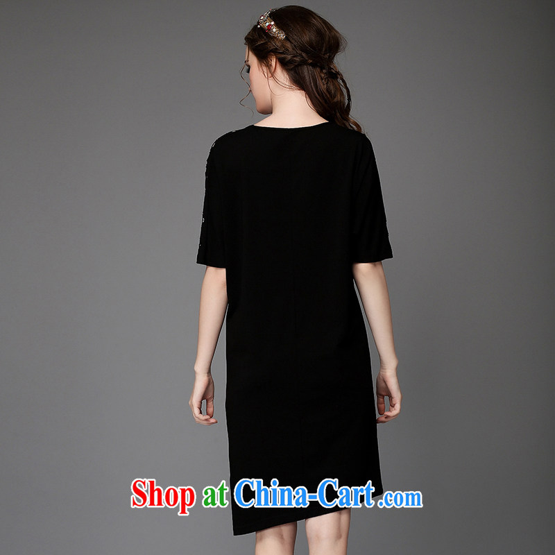 The Connie was a high-end European and American large, female summer 2015 new thick mm style hot drill elegant beauty graphics thin stamp dresses G 722 black 4XL, Anne's dream, shopping on the Internet
