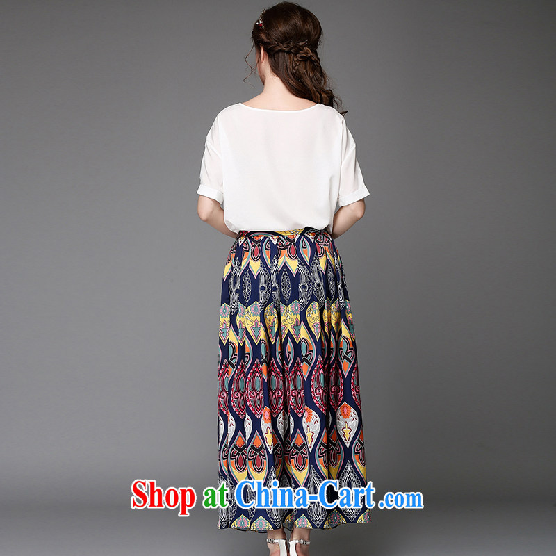 The Connie was a high-end European and American large, female summer new elegant style Ethnic Wind (stamp duty short-sleeved T shirt + body skirts, dresses two piece G 717 white 5 XL, Anne's dream, shopping on the Internet